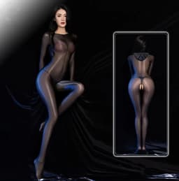Erotische verleidelijke Panty bodysuit - Masker - Capuchon - Open kruis - Doorzichtig - Elastisch - One size - Unisex - Sexy - BDSM — thumbnail 2