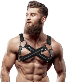 FETISH SUBMISSIVE ATTITUDE™ - ADJUSTABLE NEOPRENE CROSS-OVER CHEST BULLDOG HARNESS WITH ZIPPERS FOR MEN | BDSM | FETISH | BONDAGE | MAN BODY HARNESS — thumbnail 4