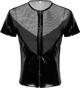 Transparante PU Lederen vest - BDSM Shirt - Club en Feest - Visnet - Zwart — thumbnail 2