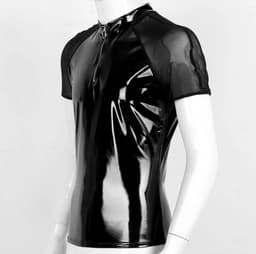 Latex wetlook shirt mannen - Transparante schouders - Ritssluiting - Glanzend - BDSM - Club — thumbnail 3