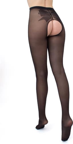 Giulia 40 denier panty met open kruisje en een grote strikpatroon - Kleur Zwart - Maat Large — thumbnail 5