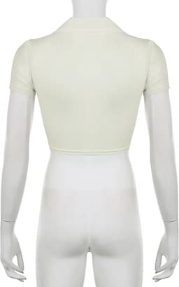 Transparante mesh crop-top - Mini top - Knoopje - Korte mouwen - Decolleté - Erotische shirt - Sexy outfit - Goede kwaliteit — thumbnail 4