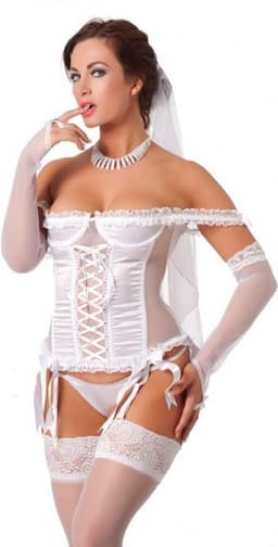 Amorable - Bruid Lingerieset - 7-delig - Inclusief Kousen, String en Sluier L — thumbnail 1