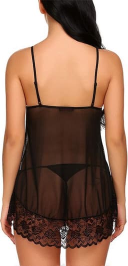 Erotische 2-Delige Lingerieset I Nachtjapon & Slipje I Sexy Kanten Lingerie Set I Maat M I Zwart — thumbnail 3