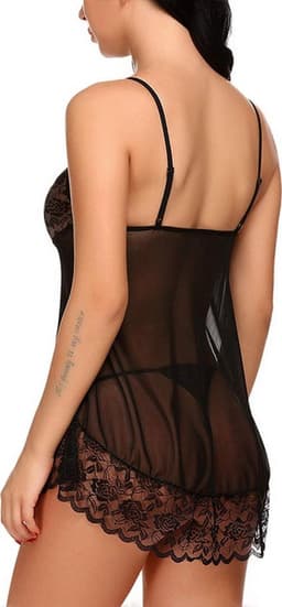 Erotische 2-Delige Lingerieset I Nachtjapon & Slipje I Sexy Kanten Lingerie Set I Maat L I Zwart — thumbnail 4