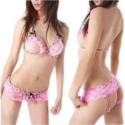 Sexy Lingerie Set I Lingerie Met Strik I Open Kruis I Sexy Erotisch Ondergoed I One Size I Roze — thumbnail 1