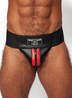 Mister b leather premium jockstrap black /red large — thumbnail 1