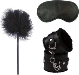 LekkerStout Bondage Beginners Set - Handboeien, Blinddoek, Kietelveren - Zwart - BDSM Toys | ( LS121 ) — thumbnail 1