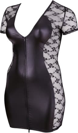 Cottelli Plus Size – Sexy Wetlook Mini Jurk met Transparante Zijstukken voor Optimaal Verleidelijkheid – Maat XL – Zwart — thumbnail 3