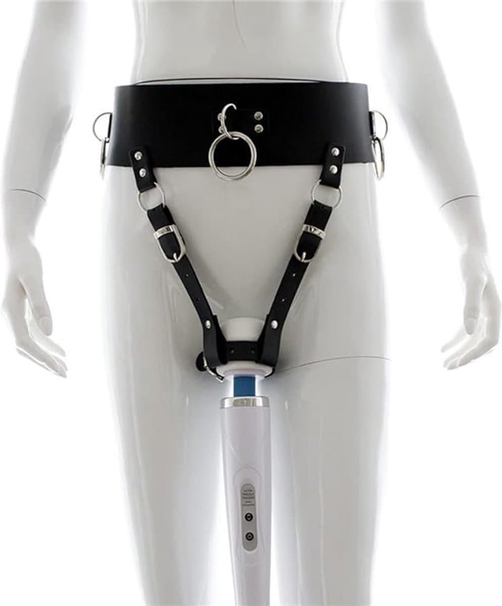 Wand Vibrator Houder - Lederen Bondageriem Geschikt voor Wand Vibrator - BDSM-riem met Vibrator Houder - Bondageriem voor BDSM Play met Houder voor Wandvibrator en Bondageringen voor Bondage Touw en Handboeien — afbeelding 1