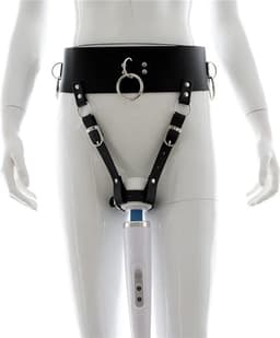 Wand Vibrator Houder - Lederen Bondageriem Geschikt voor Wand Vibrator - BDSM-riem met Vibrator Houder - Bondageriem voor BDSM Play met Houder voor Wandvibrator en Bondageringen voor Bondage Touw en Handboeien — thumbnail 1