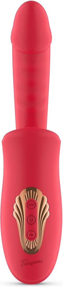 Teazers - Dildo met Clitoris Stimulator - Vibrators voor Vrouwen - Sex Toys voor Vrouwen - Dildo’s - Tong Vibrator - Dubbele Stimulatie - Rood — thumbnail 6