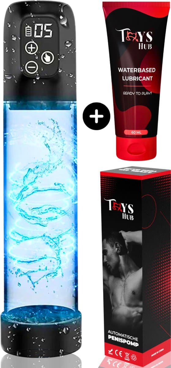 Toys Hub® Automatische Penispomp MAX met Glijmiddel - 2 Penisringen & Ebook - Elektrisch - USB Oplaadbaar - LED Scherm - Sex Toys voor Mannen - Penis Vergroter – 20 CM — afbeelding 1