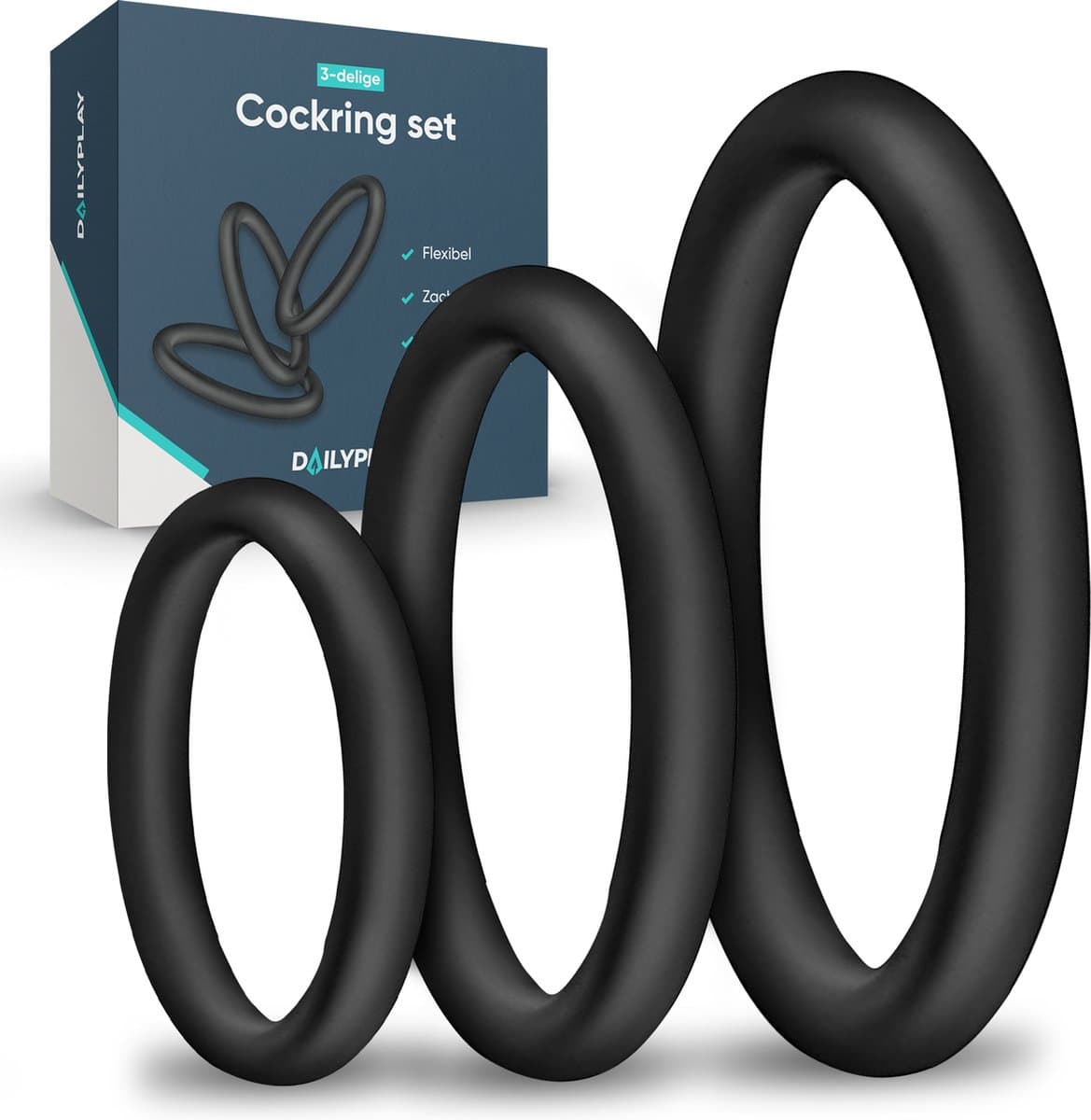 Dailyplay Siliconen Cockring - Set van 3 – Penisring voor Mannen en Koppels – Sex Toys – Seksspeeltjes Heren – Verstelbaar — afbeelding 1