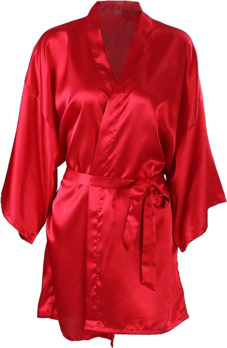 WiseGoods Luxe Kimono Dames - Badjas - Badjassen - Nachtkleding - Sexy Robe Erotiek - Lingerie Vrouwen - Cadeau - Zijde - Rood M/L — afbeelding 1