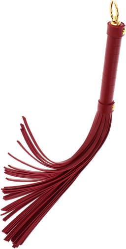 Luxe Zweep 47 cm - Voor BDSM, SM en Bondage - Flogger - Gemaakt van PU-Leer en Nikkelvrij Metaal - SM Zweepje - Sex Whip - Rood / Goud — thumbnail 4