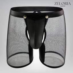 Zeloria Heren Boxer Open Design – Netstof & Wetlook – Verleidelijke Heren Lingerie – Zwart – S — thumbnail 7