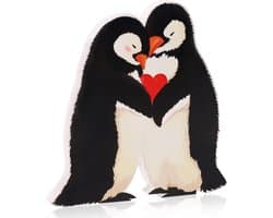 Houten Decoratie Pinguïn Liefdespaar Cadeau voor Jubileum en Valentijnsdag