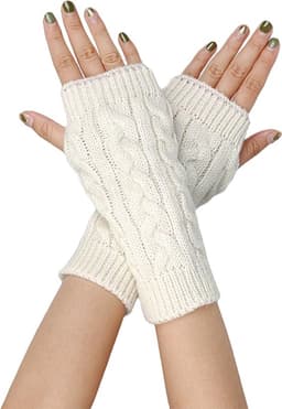 1 stuk vingerloze winterhandschoenen voor heren en dames, gebreide warme armmouwen met duimgaten, zachte pols handschoenen, korte gedraaide handschoenen, wollen halve vinger open, warme en koudebestendige polsbeschermers, arm mouwen,Wit — thumbnail 1