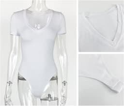 Dames Body met Korte Mouwen en V-Hals - Nauwsluitend en Elastisch Shirt — thumbnail 2