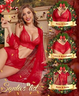 Sexy kanten lingerie set met doorschijnende badjas 3-delig nachtkleding — thumbnail 5