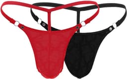 Sleek Heren String met Kant en Elastische Tailleband - Zwart en Rood — thumbnail 1