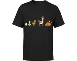 Merkloos - Erotisch Shirt - Evolutie Kippenprint - Zwart - Maat M