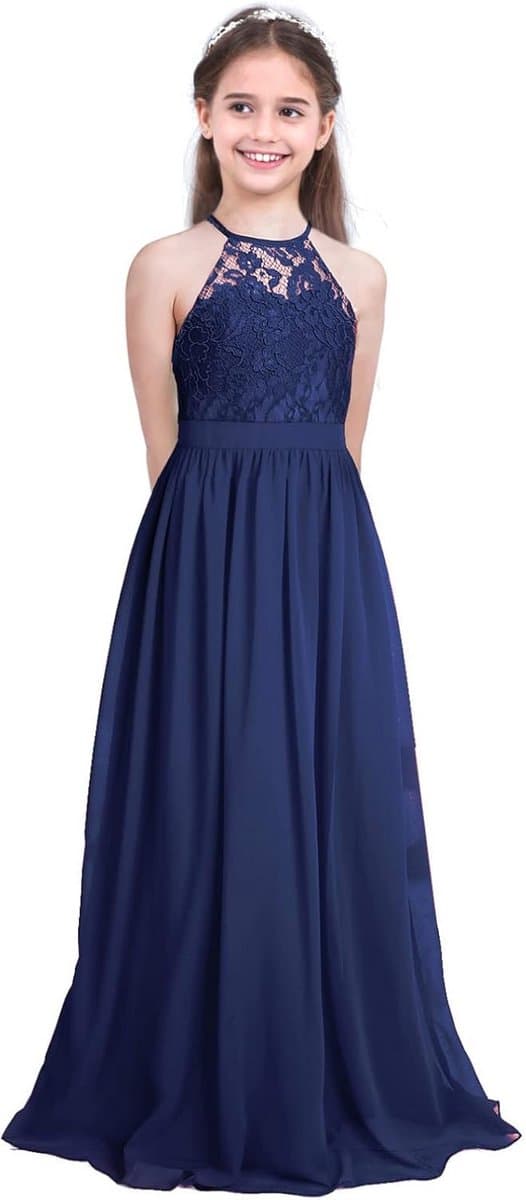 Elegante Meisjesjurk Halter Hoge Taille A-lijn voor Feest Bruiloft of Bruidsmeisje — afbeelding 1