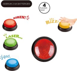 Spel Antwoord Zoemer - Quiz Geluidsknop - Spelshow Thuis - Vier Verschillende Geluiden - 9x9x3.5cm Per Knop — thumbnail 7