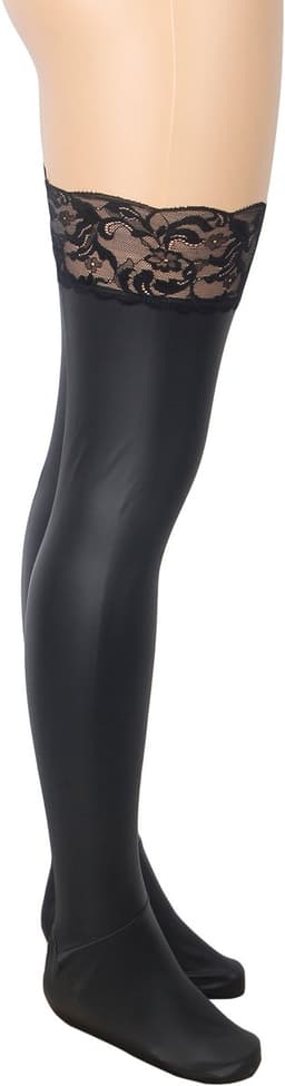 Zeloria Matte Wetlook / PU leer Kousen met Kant Rand – Zwart – Thigh High Stockings met Lace Top – XS-M — thumbnail 15