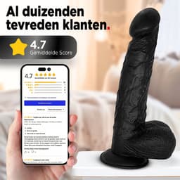 Rosebay Realistische Dildo 26 cm - Zachte Siliconen Dildo met Zuignap & Balzak - Dildo voor Mannen en Vrouwen - Zwart — thumbnail 8