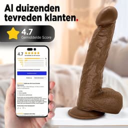 Rosebay Realistische Dildo 26 cm - Zachte Siliconen Dildo met Zuignap & Balzak - Dildo voor Mannen en Vrouwen - Donker Bruin — thumbnail 8