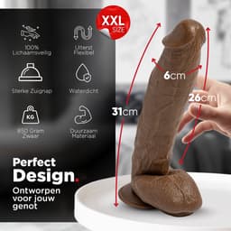 Rosebay XXL Dildo - Grote Dildo - Reusachtige Dildo - Realistische Dildo met Balzak - Dildo met Zuignap - Dildo voor Mannen en Vrouwen - XL Dildo - 31 cm - Donker Bruin — thumbnail 11