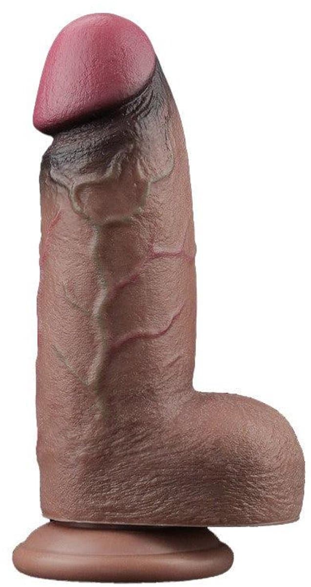 LoveToy - Dubbellaagse siliconen dildo XXL 24.6 cm (Ø 7 cm) - Bruin — afbeelding 1