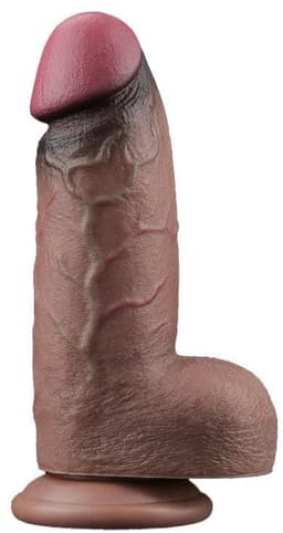 LoveToy - Dubbellaagse siliconen dildo XXL 24.6 cm (Ø 7 cm) - Bruin — thumbnail 1