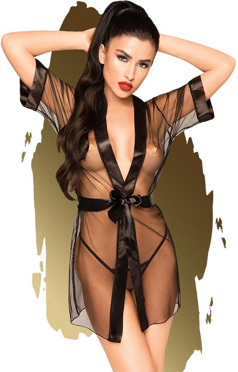 Penthouse Lingerie Kimono Midnight Mirage - Erotische Lingerieset - Maat S/L - Zwart — afbeelding 1