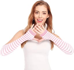 Lange armwarmer voor dames in punk gothic- en rockstijl - vingerloze handschoenen - roze/wit - Eén maat - trendy accessoires — thumbnail 4