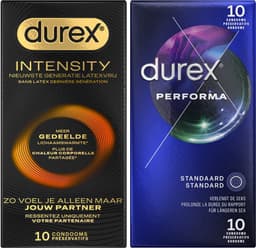 Durex - 20 stuks Condooms - Intensity 10st Nieuwste generatie ultradun, gedeelde lichaamswarmte - Performa 10 st vertragende effect - Voordeelverpakking — thumbnail 1