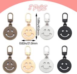 Dailygoods- Ritssluitingtrekker Afneembaar - Set van 8 - Smiley-gezicht - Duurzaam - Kledingaccessoires - Kleurrijk ontwerp - Ritsschuiver — thumbnail 5