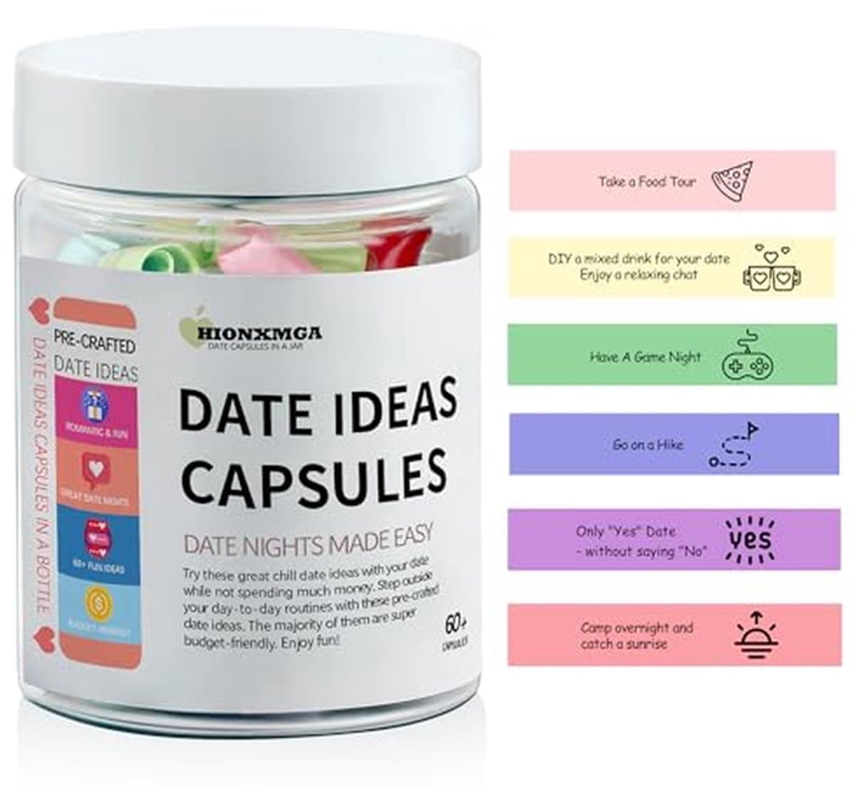 Date Night Ideeën - Capsules in Fles - Koppels Ontspannen - 60+ Creatieve Avonturen - 64 Stuks - Multicolor — afbeelding 1