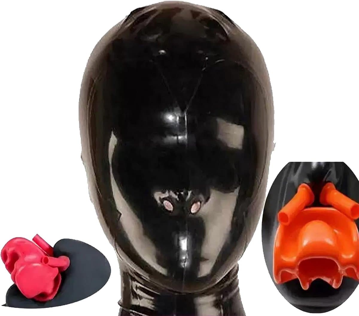 OUYLAF Latex Masker - bdsm masker - latex hood - latex masker bdsm - bdsm - latex erotiek - zwart - Dragen van beugel + neussonde - (M) — afbeelding 1