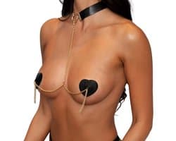Sexy Tepel Covers voor Vrouwen - Hartvormige Nipple Covers met Choker en Ketting - Verleidelijke Tepelstickers - Tepelplakkers - Zwart - One Size