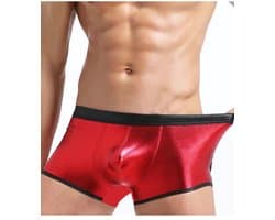 Rode mannen boxer van kunstleer voor een stijlvolle en opvallende uitstraling - verkrijgbaar in maat XS tot XL voor een perfecte pasvorm