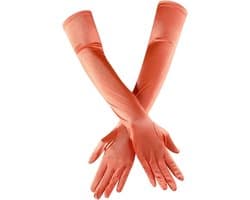 Lange Satin Handschoenen - Opera Stijl - Feestelijke Gelegenheid - Elastisch Materiaal - 52 cm Lengte - Oranje