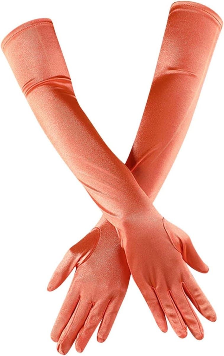 Lange Satin Handschoenen - Opera Stijl - Feestelijke Gelegenheid - Elastisch Materiaal - 52 cm Lengte - Oranje — afbeelding 1