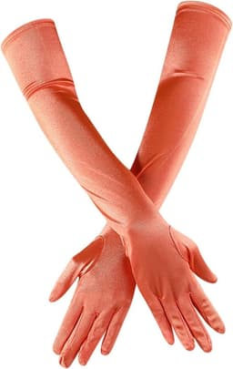 Lange Satin Handschoenen - Opera Stijl - Feestelijke Gelegenheid - Elastisch Materiaal - 52 cm Lengte - Oranje — thumbnail 1
