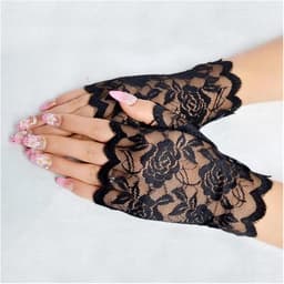 Kanten Handschoenen - Mesh Mittens - Feestelijke Accessoires - Vingerloos Ontwerp - Eén Maat - Zwart — thumbnail 3