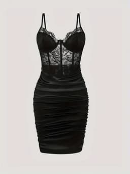 Sexy Zwarte Jurk Dames – Sexy Lingerie – Erotische lingerie – Lingerie Erotisch – Kant & Satijn Bodycon Jurk – Boudoir Lingerie Look – Corset Jurk – Madam Hommard – Clubwear – Festival Verleidelijke Mini Dress – Dare to Undress – Maat XS, S, M, L, XL — thumbnail 12