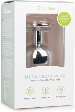 Zilverkleurige metalen buttplug met transparant kristal — thumbnail 2