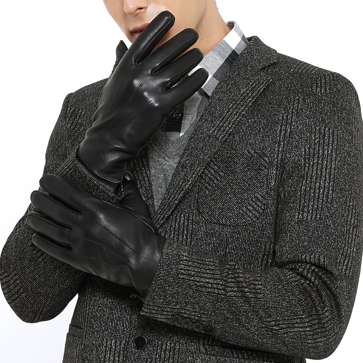 Men's winter genuine sheepskin leather warm gloves cashmere or wool lining - ShopVlot — afbeelding 1